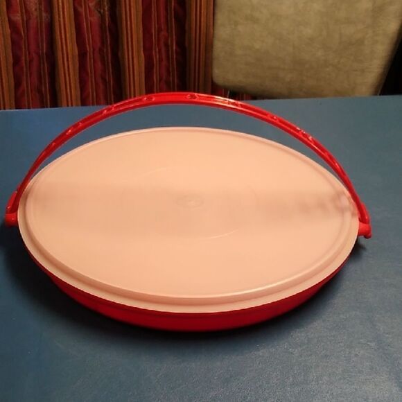 Vintage Tupperware Veggie Party Platter Red and Pink Circular Cottagecore - Picture 1 of 8